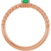 14K Rose 4 mm Lab-Grown Emerald Solitaire Rope Ring