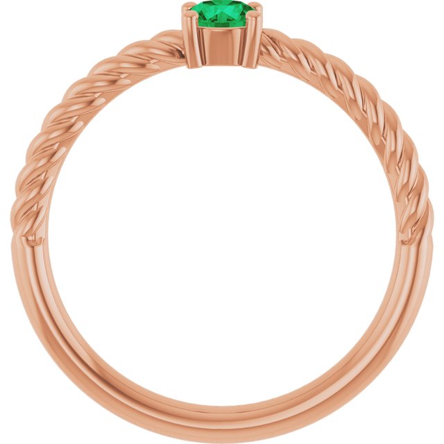 14K Rose 4 mm Lab-Grown Emerald Solitaire Rope Ring