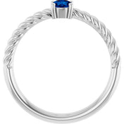 14K White 4 mm Natural Blue Sapphire Solitaire Rope Ring