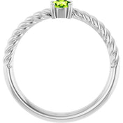 Platinum 4 mm Natural Peridot Solitaire Rope Ring