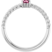 Sterling Silver 4 mm Natural Pink Tourmaline Solitaire Rope Ring