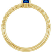 14K Yellow 4 mm Natural Blue Sapphire Solitaire Rope Ring