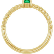 14K Yellow 4 mm Lab-Grown Emerald Solitaire Rope Ring