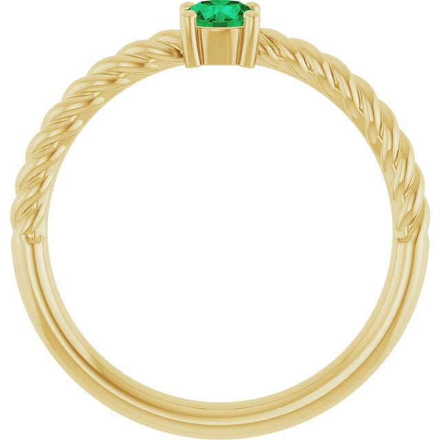 14K Yellow 4 mm Lab-Grown Emerald Solitaire Rope Ring