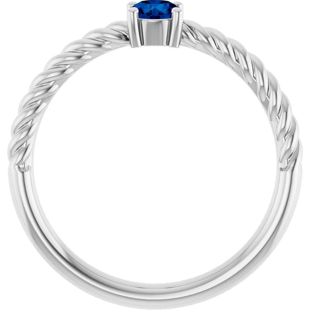 Platinum 4 mm Natural Blue Sapphire Solitaire Rope Ring