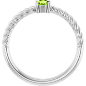 14K White 4 mm Natural Peridot Solitaire Rope Ring