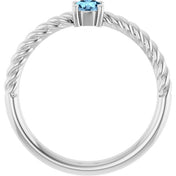 Platinum 4 mm Natural Aquamarine Solitaire Rope Ring
