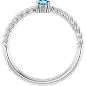 Platinum 4 mm Natural Aquamarine Solitaire Rope Ring