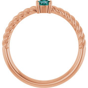 14K Rose 4 mm Lab-Grown Alexandrite Solitaire Rope Ring