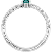 14K White 4 mm Lab-Grown Alexandrite Solitaire Rope Ring
