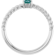 14K White 4 mm Lab-Grown Alexandrite Solitaire Rope Ring