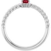 Platinum 4 mm Lab-Grown Ruby Solitaire Rope Ring