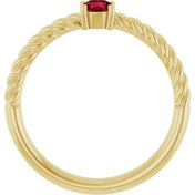 14K Yellow 4 mm Natural Ruby Solitaire Rope Ring