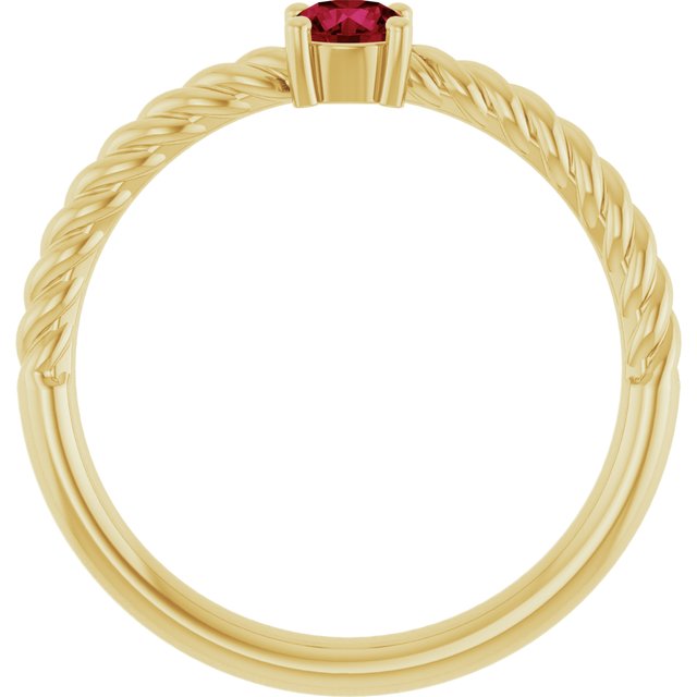 14K Yellow 4 mm Natural Ruby Solitaire Rope Ring