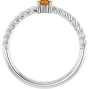 Sterling Silver 4 mm Natural Citrine Solitaire Rope Ring
