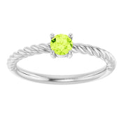Platinum 4 mm Natural Peridot Solitaire Rope Ring