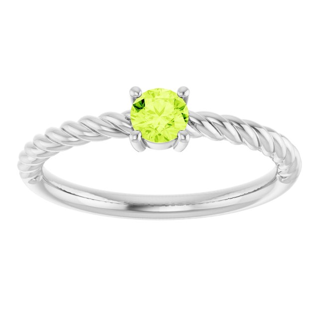 Platinum 4 mm Natural Peridot Solitaire Rope Ring