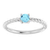 Platinum 4 mm Natural Aquamarine Solitaire Rope Ring