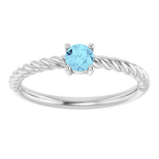 Platinum 4 mm Natural Aquamarine Solitaire Rope Ring