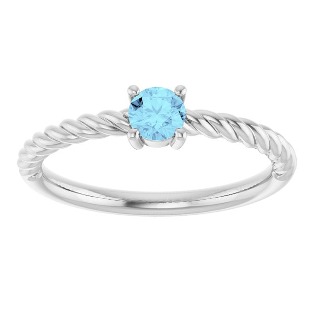 Platinum 4 mm Natural Aquamarine Solitaire Rope Ring