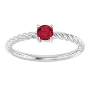 Platinum 4 mm Lab-Grown Ruby Solitaire Rope Ring