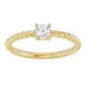 14K Yellow 4 mm Natural White Sapphire Solitaire Rope Ring
