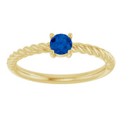 14K Yellow 4 mm Lab-Grown Blue Sapphire Solitaire Rope Ring