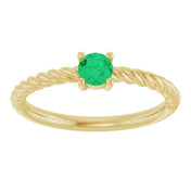 14K Yellow 4 mm Lab-Grown Emerald Solitaire Rope Ring