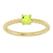 14K Yellow 4 mm Natural Peridot Solitaire Rope Ring