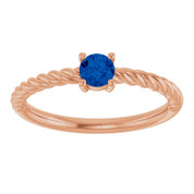 14K Rose 4 mm Lab-Grown Blue Sapphire Solitaire Rope Ring