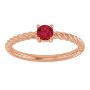 14K Rose 4 mm Natural Ruby Solitaire Rope Ring
