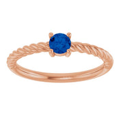 14K Rose 4 mm Natural Blue Sapphire Solitaire Rope Ring
