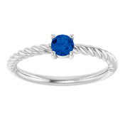 Sterling Silver 4 mm Lab-Grown Blue Sapphire Solitaire Rope Ring