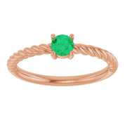 14K Rose 4 mm Lab-Grown Emerald Solitaire Rope Ring