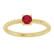 14K Yellow 4 mm Natural Ruby Solitaire Rope Ring