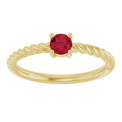 14K Yellow 4 mm Natural Ruby Solitaire Rope Ring