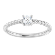14K White 4 mm Natural White Sapphire Solitaire Rope Ring