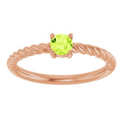 14K Rose 4 mm Natural Peridot Solitaire Rope Ring