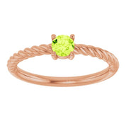 14K Rose 4 mm Natural Peridot Solitaire Rope Ring