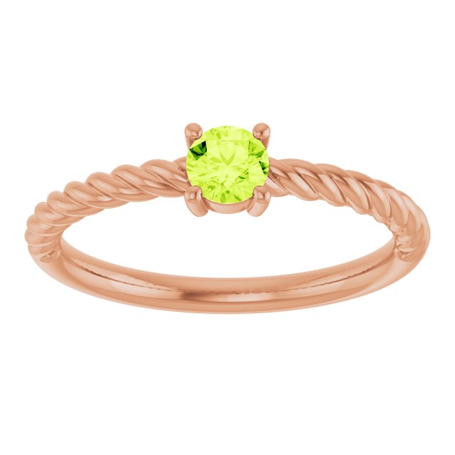 14K Rose 4 mm Natural Peridot Solitaire Rope Ring