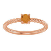 14K Rose 4 mm Natural Citrine Solitaire Rope Ring