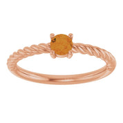 14K Rose 4 mm Natural Citrine Solitaire Rope Ring