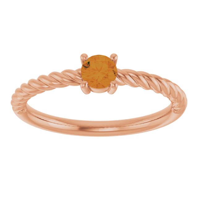 14K Rose 4 mm Natural Citrine Solitaire Rope Ring