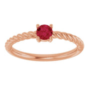 14K Rose 4 mm Lab-Grown Ruby Solitaire Rope Ring
