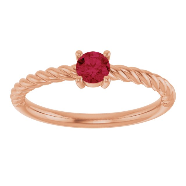 14K Rose 4 mm Lab-Grown Ruby Solitaire Rope Ring