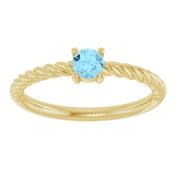 14K Yellow 4 mm Natural Aquamarine Solitaire Rope Ring