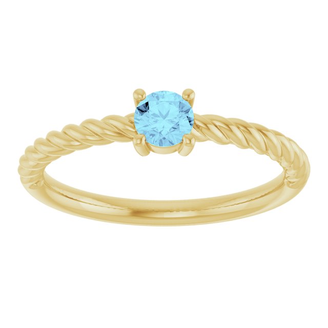 14K Yellow 4 mm Natural Aquamarine Solitaire Rope Ring