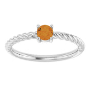 Sterling Silver 4 mm Natural Citrine Solitaire Rope Ring