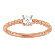 14K Rose 4 mm Natural White Sapphire Solitaire Rope Ring
