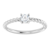 Platinum 4 mm Natural White Sapphire Solitaire Rope Ring